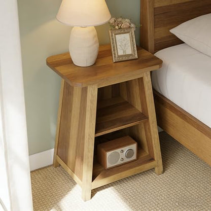 Tribesigns Farmhouse 3-Tier Bedside Table with Storage Shelves, 21.65" Wood Finish Nightstands for Bedroom, Rustic Style End Table for Small Spaces, Easy to Assemble (1)