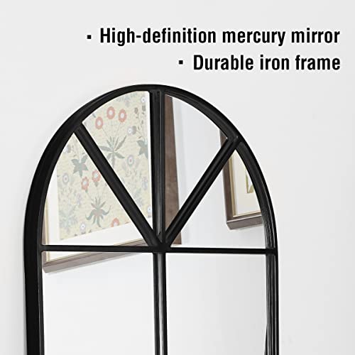 24"x42" Arched Wall Mirror, Arched Window Pane Decor Mirror, Black | Iron Frame, HD Shatter-Proof Glass, Farmhouse Style,Wall Mounted, Suitable for Bedroom, Living Room, Entryway, Cloakroom
