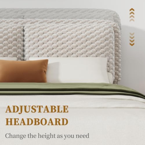 Queen Bed Frame, Upholstered Bed Frame with Headboard, Cream, view 6