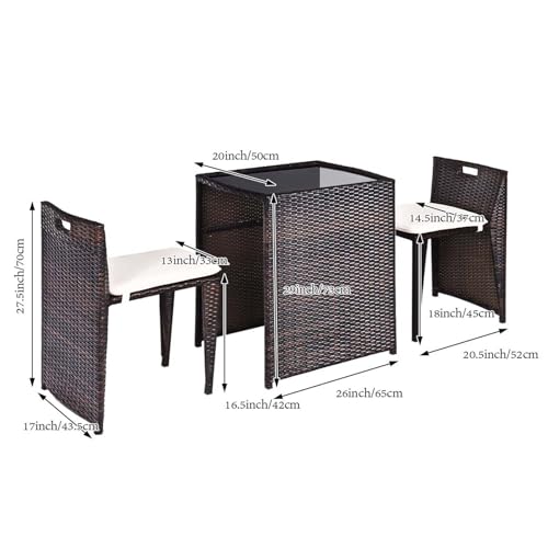 3 PCS Cushioned Outdoor Wicker Patio Set Convention Bistro Set Garden Lawn Space Saving Conversation Sofa Furniture No Assembly (Brown)