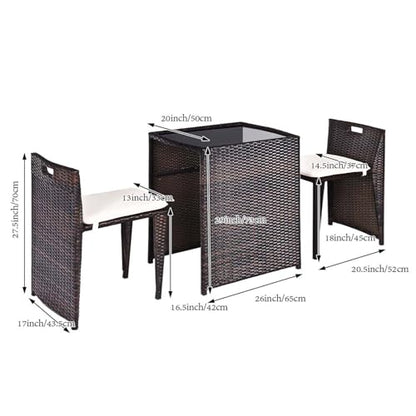 3 PCS Cushioned Outdoor Wicker Patio Set Convention Bistro Set Garden Lawn Space Saving Conversation Sofa Furniture No Assembly (Brown)