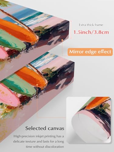 NuYeBiofx Watercolor Tropical Beach Scene Canvas Wall Art Prints,40"x28" Framed Picture Artwork Summer Coconut Tree Surfboard Printed Canvas Oil Painting for Living Room Bedroom Office,Ready to Hang