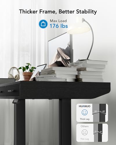 Electric Standing Desk with Drawers, C-Clamp Mount Compatible, 55 x 28 Inch Height Adjustable Sit Stand Desk, Fabric Drawers, Home Office Stand Up Desk with 4 Custom Height Settings, Black