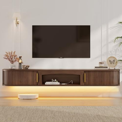 70" Floating TV Stand with Storage, LED Lights Entertainment Center, view 2