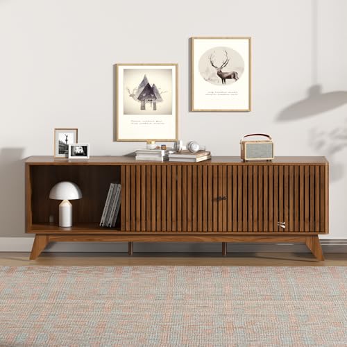 TV Stand for Tvs up to 75", Mid Century Modern TV Console with Sliding Door, view 8