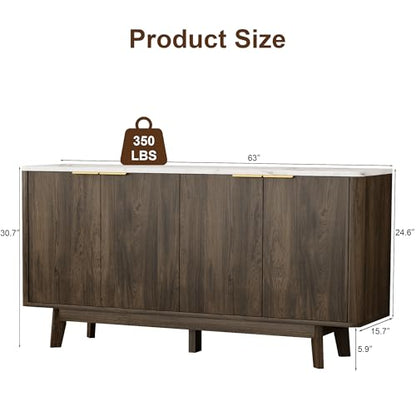 63'' Buffet Cabinet Sideboard with Storage, with 4 Doors, Brown, view 3