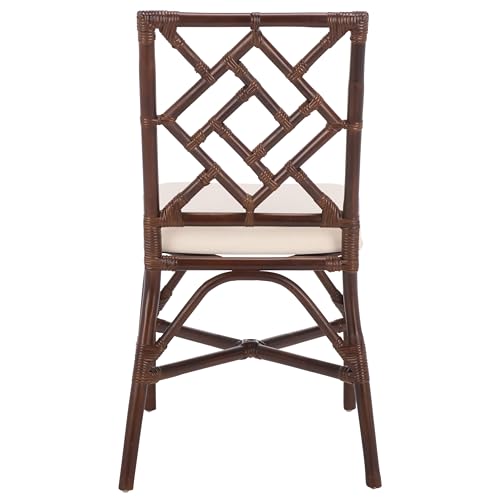 SAFAVIEH Furniture - Bhumi Accent Chair Set of 2 - Coastal Design White & Chocolate Brown Rattan - Fully Assembled - Ideal for Living Room, Bedroom, Dining Space, 19.7" Seat Height (ACH6509D-SET2)