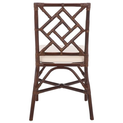 SAFAVIEH Furniture - Bhumi Accent Chair Set of 2 - Coastal Design White & Chocolate Brown Rattan - Fully Assembled - Ideal for Living Room, Bedroom, Dining Space, 19.7" Seat Height (ACH6509D-SET2)