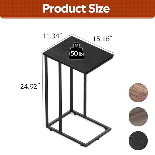 C Shaped End Tables Set of 2, C Black Side Table for Couch, TV Trays Set of 2, Couch Side Tables that Slide Under, Small Side Table, C Table for Sofa, Living Room, Bedroom, Small Space, Brown