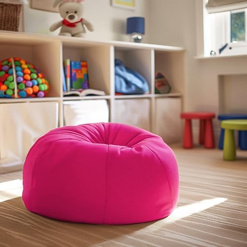 Dillon Small Bean Bag Chair for Kids and Teens, Foam-Filled Beanbag Chair with Machine Washable Cover, Hot Pink
