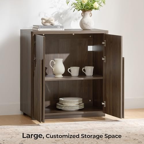 CHITA Sideboard Buffet Cabinet with Storage, Small Storage Cabinet with Doors and Shelves for Living Room Accent, Bar, Kitchen, Walnut