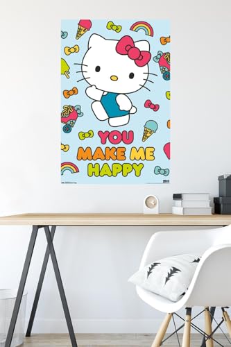 Hello Kitty - Happy Wall Poster, 22.375" x 34", Premium Poster & Mount Bundle