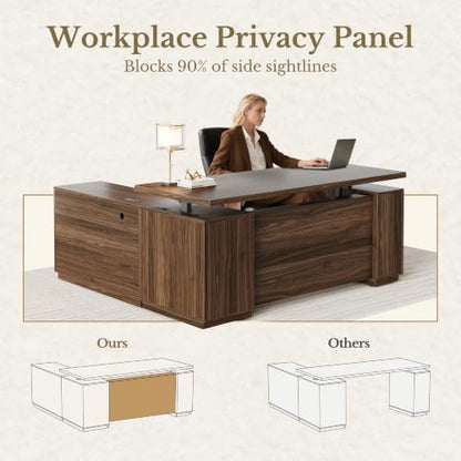 L Shaped Executive Standing Desk with File Cabinet, view 6