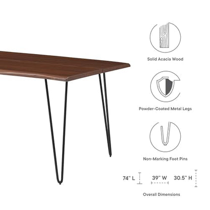 Ardor Dining Table 74 Inch Live Edge Acacia Wood Black Walnut Finish Modern Kitchen Room Entertaining Home Furniture Quality Stylish Elegant Durable Refined Versatile