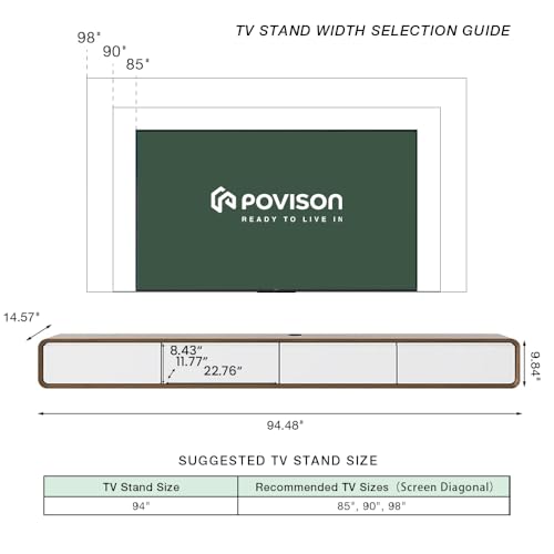 94" Fully Assembled Wood Floating TV Stand, Walnut and White, view 7