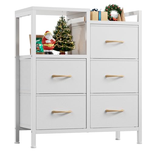 White Dresser for Bedroom, 5 Drawer Small Fabric Closet Dresser, view 2