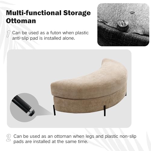 59.8" W Oversized Accent Barrel Chair Large Round Chair with Ottoman & Movable Wheels,Wheat