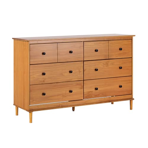 Modern 6-Drawer Solid Wood Dresser Bedroom Storage, 57 Inch, Caramel