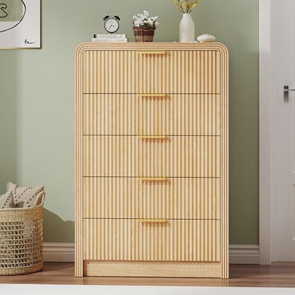 Fluted 5 Drawers Dresser, 48" Tall Chest of Drawers for Bedroom, view 6