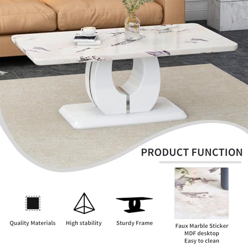 White Rectangular MDF Coffee Table with Marble Effect Top, view 7
