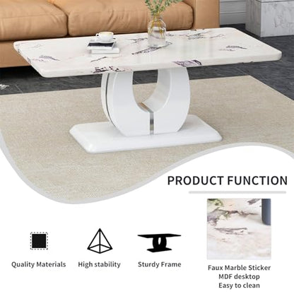 White Rectangular MDF Coffee Table with Marble Effect Top, view 7