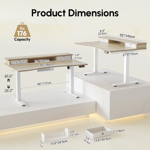 55''*28''Standing Desk with Drawers&Cable Management, Maple, view 3