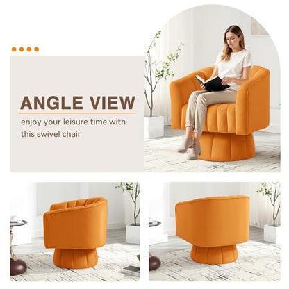 YSICK Swivel Accent Chair,360°Swivel Barrel Chairs, Mid-Century Chair with Wide Upholstered, Modern Velvet Fabric, Round Armchair for Living Room, Lounge, Bedroom, Orange