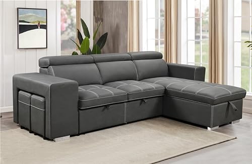 Charcoal Grey L-Shaped Sofa with Pullout Bed and Storage, view 7