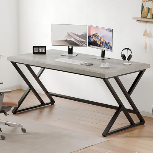 Grey Modern Computer Office Desk Metal & Wood Writing Desks 47 Inch, view 2