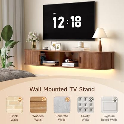 71" Floating TV Stand, Wall Mounted Entertainment Center Walnut, view 6
