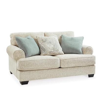 Signature Design by Ashley Monaghan Vintage Loveseat with Accent Pillows, Reversible Cushions and Rolled Arms, Beige