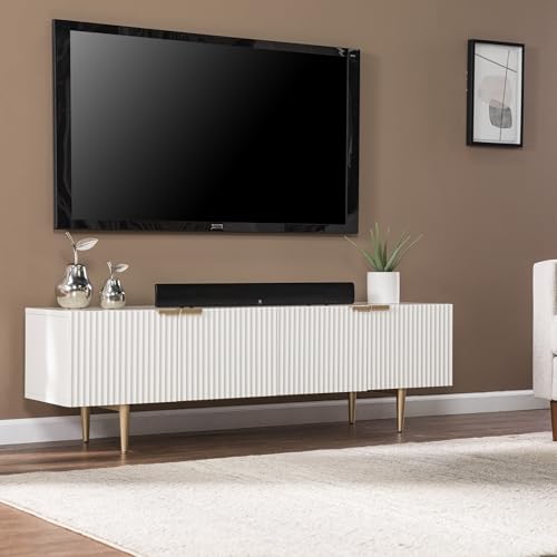 Pilston 4-Door Media Console - Transitional Design, White Iron and Wood - Ideal for Living Room, Family Room (MS1135656)