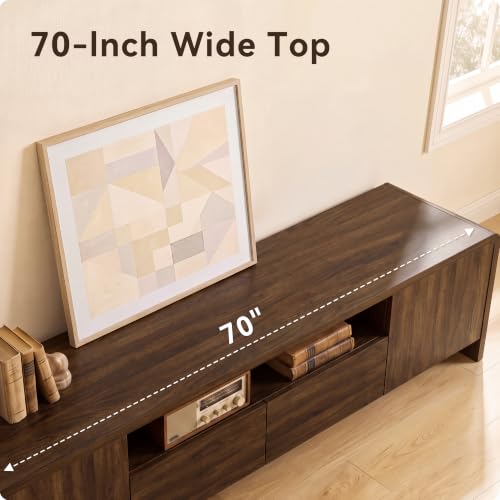 70" Curved TV Stand for 75 Inch TV, Modern Wood Media Console, view 4