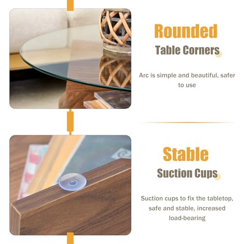 31.5" Round Glass Coffee Table with Tempered Glass Top and MDF Base, Diagonal Fan-Shaped Tray Design Table Leg Simple & Modern Center Table for Living Room Office Apartment Walnut