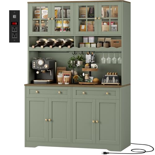 75"H Kitchen Pantry Storage Cabinet, Kitchen Hutch Cabinet, Green, view 3