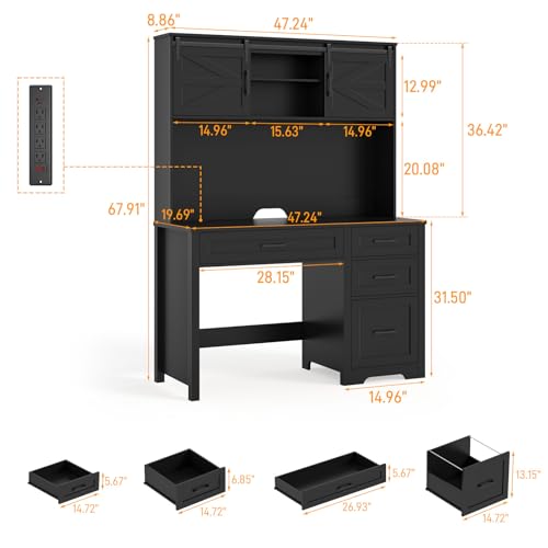 67" H Farmhouse Executive Desks with Charging Station, view 3