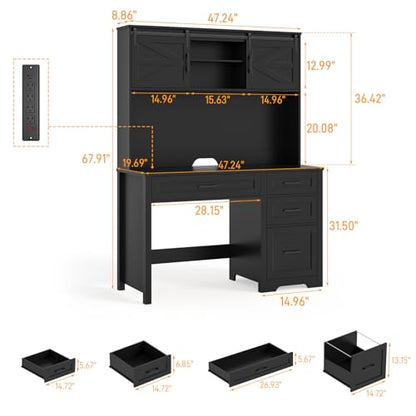 67" H Farmhouse Executive Desks with Charging Station, view 3