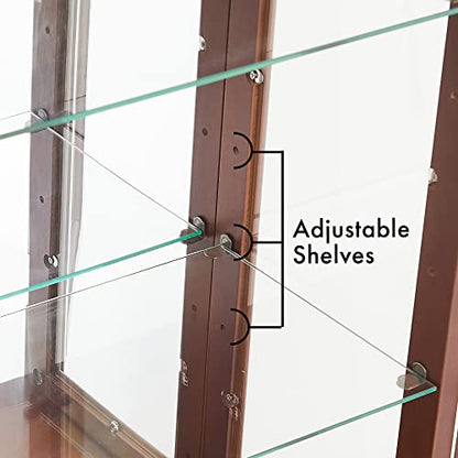 Knocbel Classic 3-Shelf Curio Cabinet with Tempered Glass Doors and Adjustable Storage Shelves, 43.5" Height Free Standing Display Showcase Bookshelf for Living Room Bedroom Home Office (Walnut)