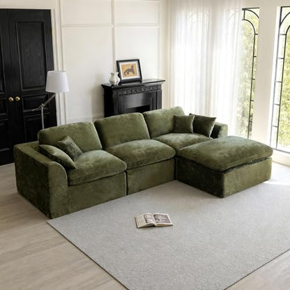115''Cloud Sectional Couch for Living Room, Modern L-Shape Sofa with Ottoman, Oversized Convertible 3 Seater Modular Couches, Forest Green