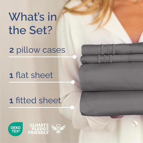 Queen Size 4 Piece Sheet Set - Breathable & Cooling Sheets - Dark Grey, view 3