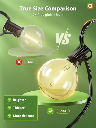 56FT(50+6) Solar String Lights for Outside G50 Waterproof with USB Port Patio Outdoor Solar Powered with 27 LED Bulbs 3 Light Modes for Backyard Porch Garden Market Bistro Camping