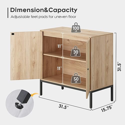 Set of 2 Sideboard Buffet Cabinet with Natural Rattan Decorated Doors, 63" W Rattan Cabinet, Console Storage Cabinet, Boho Credenza for Living Room, Entryway, Dining Room/Square Doors