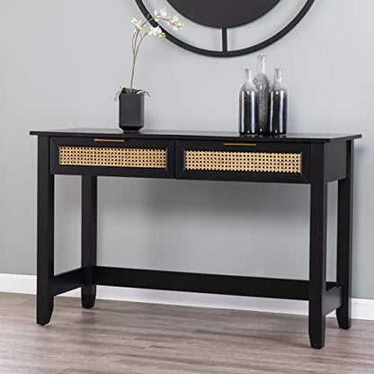 Holly & Martin Chekshire Storage Console - Transitional Design, Black Rattan - Ideal for Entryway, Living Room (CK1003003)