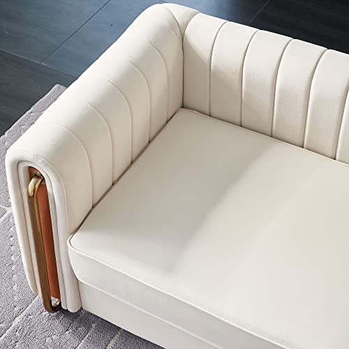 Chesterfield Velvet Sofa Upholstered Couch with Removable Cushions and Gold Metal Legs, for Living Room Office Apartment (Beige)