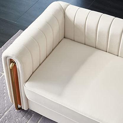 Chesterfield Velvet Sofa Upholstered Couch with Removable Cushions and Gold Metal Legs, for Living Room Office Apartment (Beige)