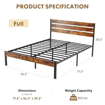 Full Size Platform Bed Frame with Wooden Headboard and Footboard, view 3