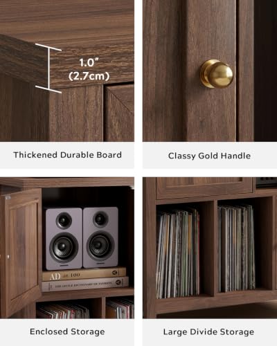 Record Player Stands Set of 2, Modern Vinyl Media Cabinet, Brown, view 5