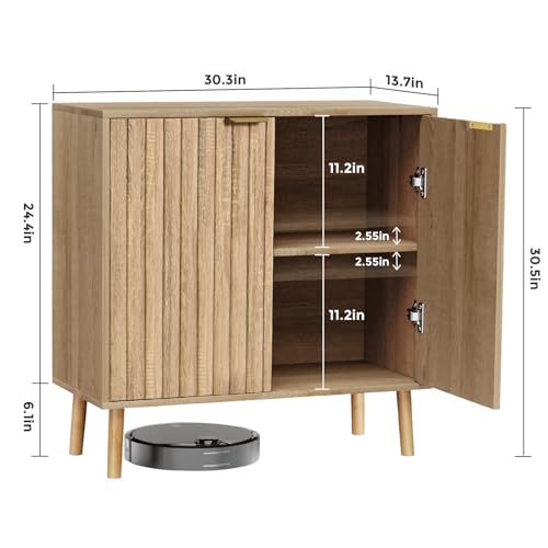 Fluted Storage Cabinet, Free Standing Buffet, Wood Sideboard, view 3