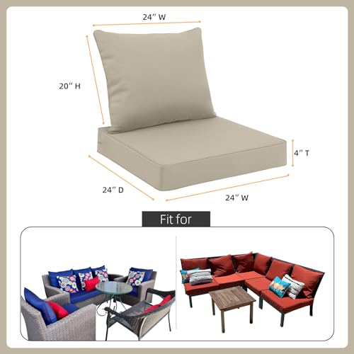 Outdoor Seat Cushion Set 24 x 24 Inch Water-Resistant & Fade-Resistant Patio Furniture Cushions with Removable Cover Deep Seat & Back Cushion with Tie Straps for Chair Sofa