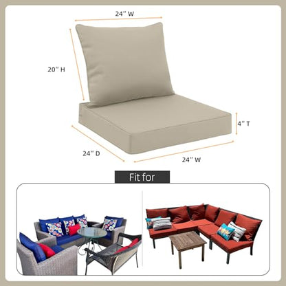 Outdoor Seat Cushion Set 24 x 24 Inch Water-Resistant & Fade-Resistant Patio Furniture Cushions with Removable Cover Deep Seat & Back Cushion with Tie Straps for Chair Sofa